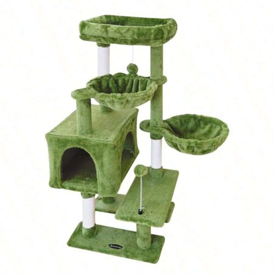 KIYUMI Árbol para Gatos Condominio Torre para Gatos con Poste Rascador De Sisal para Gatos Interiores Árbol para Gatos Muebles para Gatos con Hamaca Perca Y Pelota para Gatitos Juguetes Cen - como en la foto - Ver 1