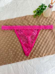 Customized Crystal Letter Name Thong, Personalized Name Sexy Lace Women's Bikini Panties Tanga, Customized Name Underwear Briefs T-Back, Gift For Girlfriend, Wife, Valentine's Day, Christmas, Halloween, Thanksgiving, Birthday, Anniversary - Hot Pink - View 6