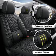 Nappa Leather 5 Seat Luxury Car Seat Covers Full Set Cushion Protector Fit Single Front Seats And Solid Bench 40/60 50/50 60/40 Split Bench Back Universal Fit For Most Cars 4 Season Use - màu đen - Xem 3