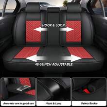 Nappa Leather 5 Seat Luxury Car Seat Covers Full Set Cushion Protector Fit Single Front Seats And Solid Bench 40/60 50/50 60/40 Split Bench Back Universal Fit For Most Cars 4 Season Use - 紅色 - 查看 5