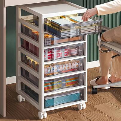 LOVEWE 5- Or 6-Layer Mobile Organizer With Drawers PP Plastic Storage Cart With File Folders - Detachable Wheels, Ideal For Document & Office Supplies Organization