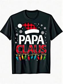 Camiseta de pijama familiar negra de Navidad para adultos - Papá Noel y Sra.Claus Design con Luces Brillantes y Cuello a Cuadros - Ropa de Dormir Acogedora para Fiestas de Navidad, Atuendos Casuales - Regalo Festivo Divertido para Hombres y Mujeres - Lavado a Mano o Limpieza en Seco, Tela No Elástica, Cuello Redondo, Ajuste Regular, Ideal para Atuendos Familiares a Juego - Negro - Ver 1