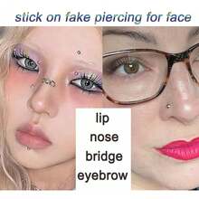 Longita Fake Lip Ring And Nose Piercing Set - Ball Spike, Hoop, Stud, Stick-On Bridge And Eyebrow Ring - Silver, Gold, Black{"Color_name":"1-Silver"} - 1-銀 - 查看 7