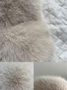 Elegant Women's Faux Fur Coat Khaki Color Regular Sleeve Round Neck Wrist Length Contrast Faux Fur Design Warm Lined For Winter Christmas And New Year - Khaki - View 7