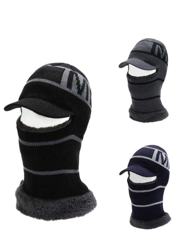 1pc New Autumn/Winter Knitted Hat With Thermal Lining And M Logo Scarf Set, Outdoor Hat Accessories For Winter Winter Head Warmer Mens Winter Clothing