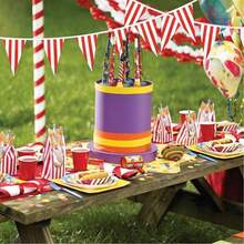 1 pieza Banderín a rayas rojas y blancas, decoración de fiesta de carnaval, circo, festival, guirnalda colgante de banderas triangulares, suministros de fiesta de cumpleaños