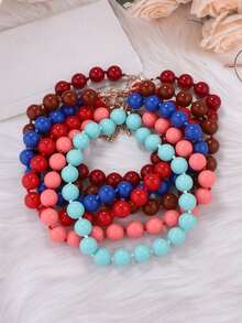 1pc Fashionable Minimalist Versatile Round Acrylic Beaded Necklace, Suitable For Women's Vacation And Daily Wear - Multicolor - View 3