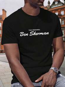 Summer Casual Pure Cotton Men's T-Shirt Men's The Original Ben Sherman Pattern T-Shirt, Short Sleeve, Round Neck, Casual Summer T-Shirt, Machine Washable, Comfortable Outdoor Casual Wear Suitable For All Seasons,Summer Wear. - 黑色 - 查看 1