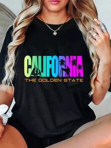 Koszulka California Republic 100% bawełny Koszulka Cali Life Cool Tee I Love CA Koszulka damska męska Letnie wakacje Miękka koszulka Luźny krój Klasyczna wygoda - Czarne - Zobacz 5