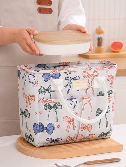 1pc Large Capacity Insulated Lunch Bag For Women Men, Reusable Double Layer Lunch Tote Box, Thermal Lunch Tote With Aluminum Foil Lining, Waterproof Leakproof Cooler Bag With Zipper, Portable Picnic Lunch Box Tote Organizer With Multiple Pockets For Office Work School Travel Camping Hiking Beach, Multifunctional Lunch Box Tote Bag