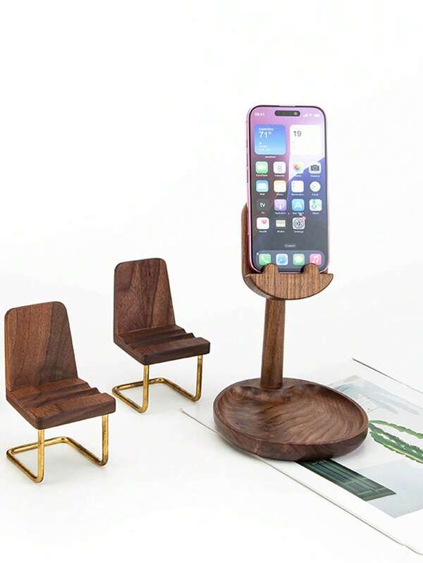 1 Stück kreeativer Stuhl, Tablet-Sitz, Schreibtischhocker, Holzbank, Handyhalter, Tablett, Schreibtischdekoration, Holz-Handyhalterung