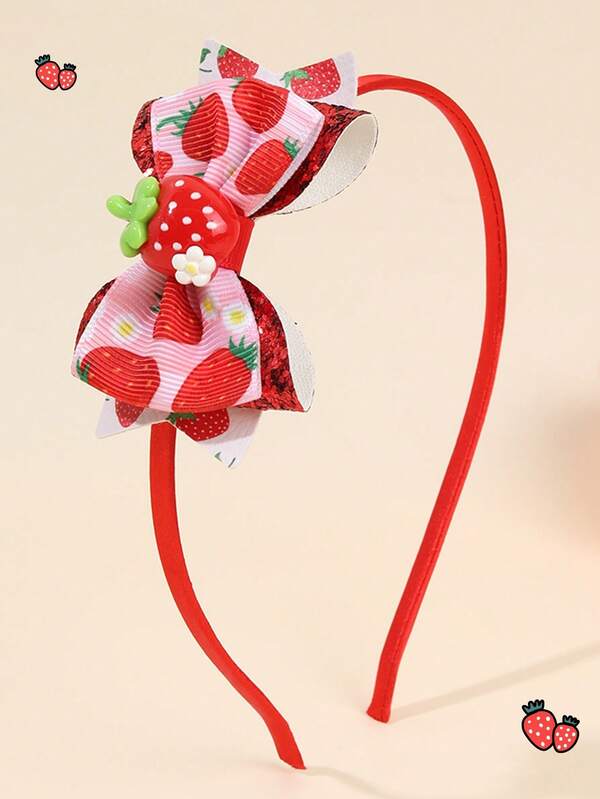 1 pieza Diadema con diseño de fresa dulce para niñas, diadema con brillos en forma de fresa, diadema con estampado de fruta dulce, banda para el cabello roja, aro para el cabello dulce para niñas, accesorios para el cabello para adolescentes.