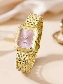 Juego de 6 piezas de relojes para adolescentes - Correa dorada, esfera rosa, reloj de cuarzo de acero inoxidable con collar colgante, pulsera, anillo, aretes, mejor regalo de cumpleaños para ella, adecuado para uso diario, fiestas, eventos, vuelta al colegio, Navidad - Dorado - Ver 3