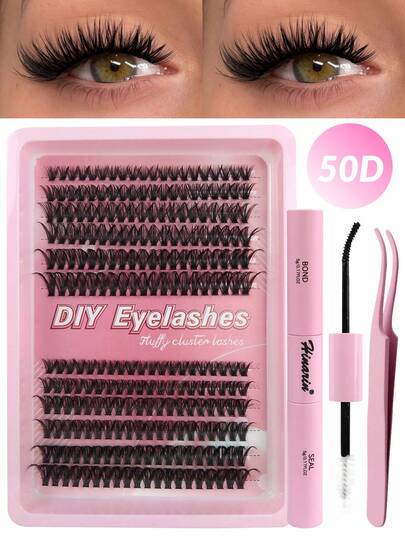 HINARIN 240pcs Lash Clusters Kit 50D Volume Cluster Eyelash Extensions 8-16mm Wispy Eyelash Clusters Individual Lashes Eyelash Extensions With Lash Bond And Seal Lash Tweezers