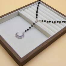 1pc Black Elegant Classic Pearl Long Necklace With Fashionable Cross Pendant, Beaded Chain Necklace, Versatile Accessory For Women & Men, Suitable For Party, Daily Wear, School, Travel