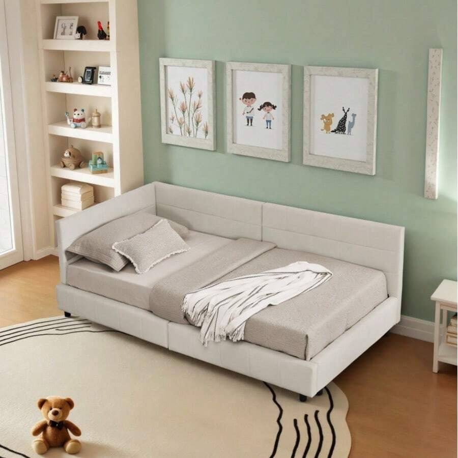 Single Bed, Skin-Friendly Velvet Design, Children's Bed With High Back, Beige (Without Mattress) - Beige - View 1