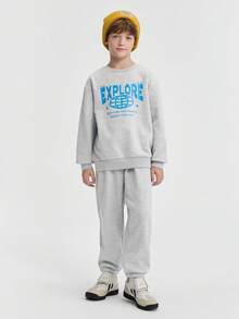 Balabala BalaOne 儿童两件套羊毛衫套装，男孩和女孩 2025 秋冬，保暖服装 - 淺花灰 - 查看 1