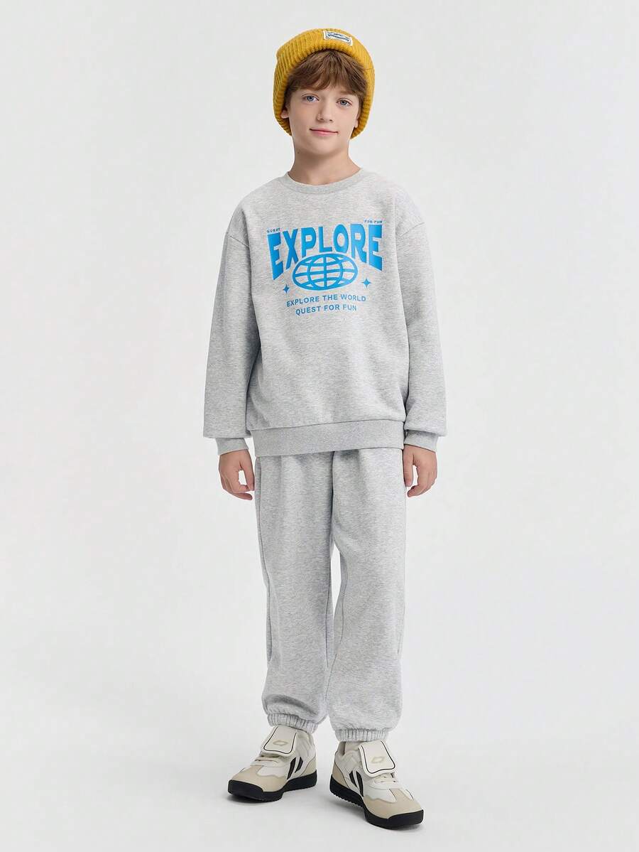 Balabala BalaOne 儿童两件套羊毛衫套装，男孩和女孩 2025 秋冬，保暖服装 - 淺花灰 - 查看 1