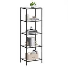 5-Tier Glass Shelf, Bookshelf, Storage Rack, Tempered Glass, Easy Assembly, For Bathroom, Living Room, Bedroom, Office, Black - Black - View 8