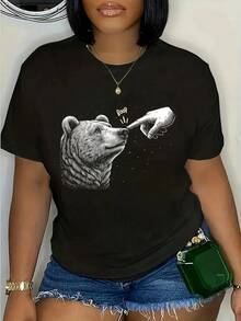100% Cotton Boop Bear Black Grizzly Bears Cool Funny For Men Women T-Shirt Women's Men's Summer Vacation Soft Tee Relaxed Fit Classic Comfort Tops - 黑色 - 查看 5