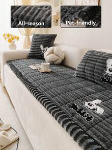 1 husă de canapea matlasată din pluș, pernă de canapea în stil nordic, culoare solidă, husă de canapea pufoasă cu design 3D gros pentru iarnă, protector de canapea antiderapant și antizgârieturi pentru living, dormitor, birou, se potrivește canapelei cu 1/2/3/4 locuri cu cotiera și spătar - Gri inchis - Vizualizare 3