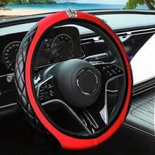 15-Inch Carbon Fiber & PU Leather Steering Wheel Cover – Red And Black Two-Tone Split Design, Elastic Fit Without Inner Ring, Universal Car Interior Upgrade, Durable & Stylish Accessory - Red - View 1