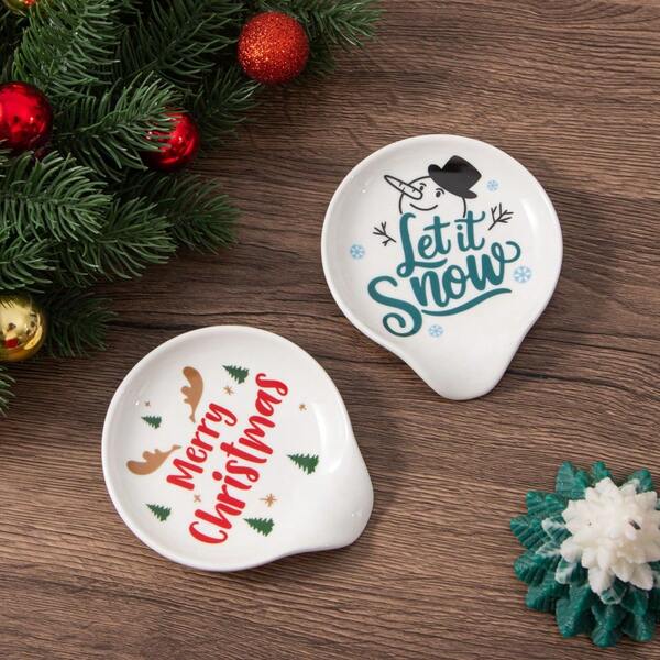 1/2 peças de mini descanso de colher de neve de inverno para fogão, suporte de colher de cerâmica com design fofo de boneco de neve para bancada, descanso de colher de café Feliz Natal para decoração e acessórios de cozinha de fazenda, presente perfeito para Natal e inauguração de casa