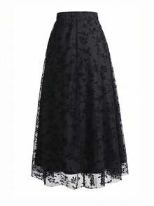 Women's Elegant Commuter Flocked Mesh Skirt, Office Wear Mini Skirt, Autumn/Winter - Black - View 3