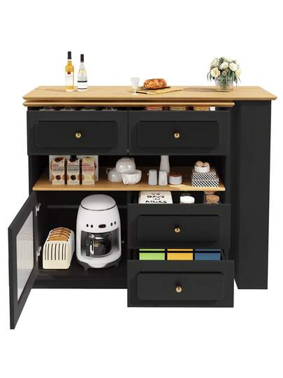 Moderne Bar Tafel Extendable, Rotatable 360 Degrees, Shelves Drawers, High Kitchen Isl Sideboard Cabinet Glass, Dining Room Living view 7