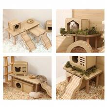 1件装仓鼠双层平台园艺用品，仓鼠平台，藤编材质，可攀爬的木桌仓鼠玩具，适合小型宠物