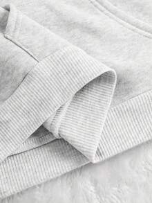 Áo nỉ denim họa tiết hoa, áo khoác mùa đông cho nữ, áo nỉ dài tay màu trơn có túi, vai rớt, kiểu dáng thường ngày cho nữ. - Màu Xám nhạt - Xem 5