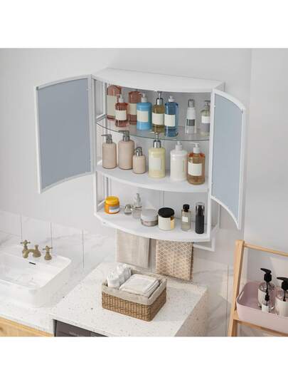 Moderne Arched Glass Two Door Cabinet (60cm) Shatterproof Spiegel out Double Layer Storage, Open Shelf Towel Rack Entryway, Living Room, Bathroom Dining Room view 3