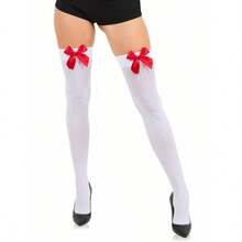 1 Pair Sexy Thin Bowknot Knee High Silk Stockings - Bow Decorated Over-Knee Hosiery, Fashion Versatile Socks For Women, Ideal For Christmas Party Decor, Stage Performances, Cosplay, Events & Parties, Y2K - 彩色 - 查看 8