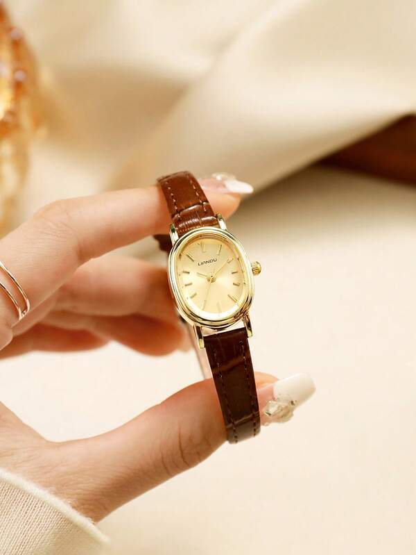 LIANDU LIANDU 1 Piece Vintage, Fashion, Simple Casual, Elegant Oval Case, PU Belt Women's Watch, Elegant, Delicate, Lovely Small Dial With Rhinestone Perfect For Everyday Wear, Birthday Gifts, Parties, Holiday Gatherings, And As The Ideal Gift For Yourself Or Friends