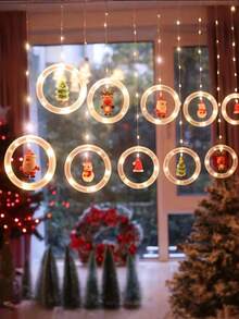 1 pieza Juego de luces LED tipo cortina navideña cálida, incluye patrones de Papá Noel, renos, muñeco de nieve y árbol de Navidad con 3 metros y 112 luces LED, luces de decoración navideña alimentadas por USB, adecuadas para el hogar, dormitorio y decoración festiva, decoración colgante interior