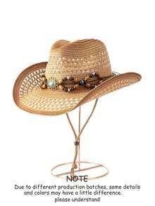 1 pieza Sombrero de paja tipo Panamá casual y bohemio con bloques de color, protección UV y a prueba de viento, versátil para hombres y mujeres, para todas las estaciones