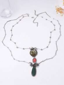 1 Piece Women's Multi-Layer Chain Necklace With Bohemian Alloy Water Drop Floral Gemstone Resin Pendant