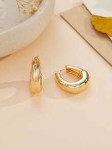 1 对简约泪滴形耳环，厚实的金色水滴形耳环，U 形耳环，椭圆形耳环，时尚优雅的轻巧精致女士珠宝，送给她的完美礼物 - 金色大水滴 - 查看 3