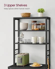 Kitchen Storage Rack, Coffee Bar, Baker's Rack, Total 6 Shelves And 6 Hooks, For Microwave, Steel Frame, Industrial, 40 X 60 X 167 Cm, Charcoal Grey And Ink Black - Black - View 7