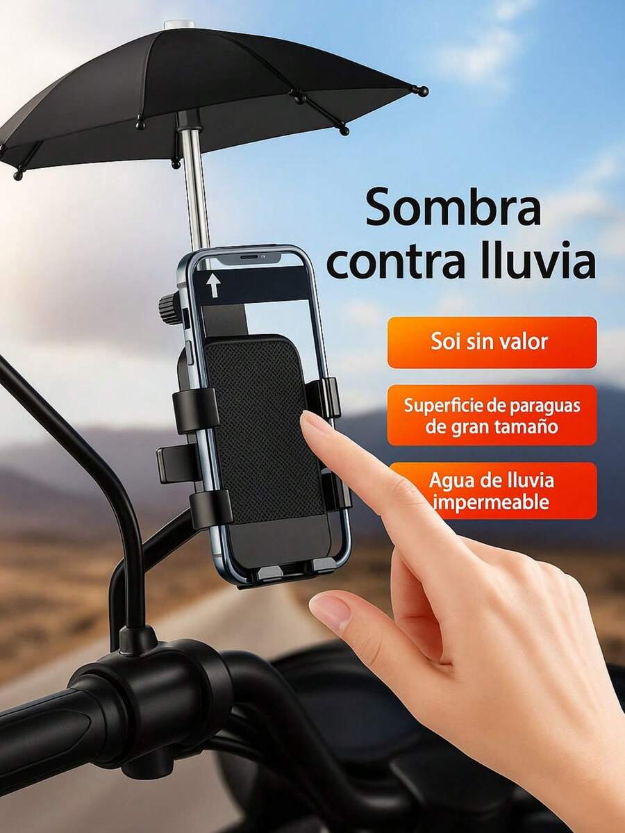 Motorcycle Cell Phone Mount With Mini Waterproof Umbrella. Complete Protection From Sun And Rain, Compatible With All Types Of Phones. - Black - View 1