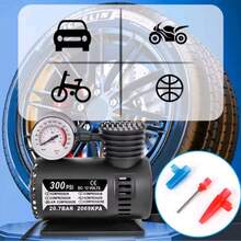 Compresor de Aire Portátil para Auto 300 PSI. Inflador Eléctrico de Llantas con Medidor de Presión y Conector de 12V para Coche y Moto. - Negro - Ver 4