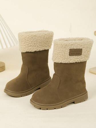 Ett par snöstövlar för barn 2025 vinter koreansk utgåva flickstövlar pojkars plyschiga tjocka stövlar pojkars mångsidiga korta stövlar