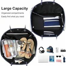 Large Multipurpose Neoprene Beach Tote Bag With Inner Pocket Women/Pool - C3-dark Blue Stripes - View 3
