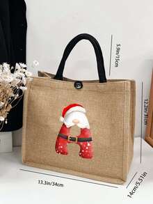 Linen Tote Bag, Including A Printed Initials A-Z Tote Bag And A Printed Small Bag, Letters, Flowers, Christmas Gift, Mother'S Day Gift, Personalized Gift Package, Yellow Linen BlackTote Bag With Black Buckle, Combination Of Small And Large Bags, Suitable For Weddings, Birthdays, Beaches, Holidays - Multicolor - View 10