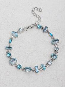 1pc Sweet Blue Bracelet For Women, Zirconia Inlaid, Fashionable & Versatile, Friendship Gift