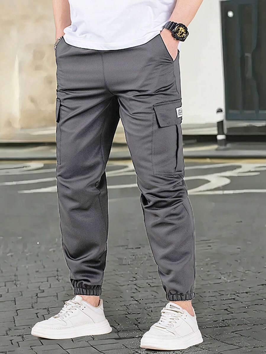 Men's Casual Lightweight Outdoor Cargo Pants With Drawstring Cuffs And Multiple Pockets, Summer Sports - Grey - View 1
