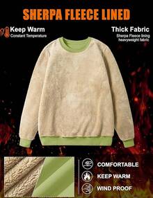 MAGCOMSEN Sudadera Térmica con Forro de Sherpa para Mujer, con Cuello Redondo, Forro Polar, Cálida Y Gruesa - Verde Oliva - Ver 2