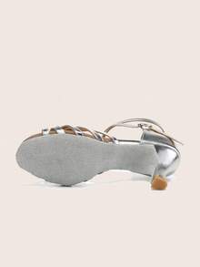 Women Silver Dance Shoes Satin Stiletto Dancing Sandals Suitable For Latin Ballroom Salsa Tango Ankle Strap Dance Heels - Silver - View 7