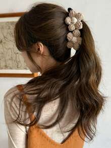 topshiny 1个复古针织双花香蕉发夹，特大号马尾辫发圈，发饰，爪夹，发卡，发夹，头部饰品，女士发饰 - 彩色 - 查看 5