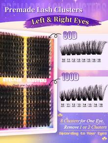 320/192/60PCS Fluffy D Curl Individual Lash Clusters Cat Eye Left Right For Paired Single Cluster 80D+100D DIY Cluster Lashes Extra Thick&Natural Look&Long Lasting&Super Light&Ultra Soft Reusable False Eyelash Extension Kit For Beginner Use At Home&Daily Life&Party&Travel&Halloween